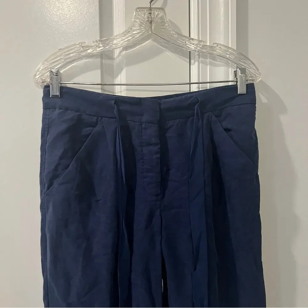 $148 Aritzia Wilfred 4 Linen Blend Button Fly Navy blue crop pants